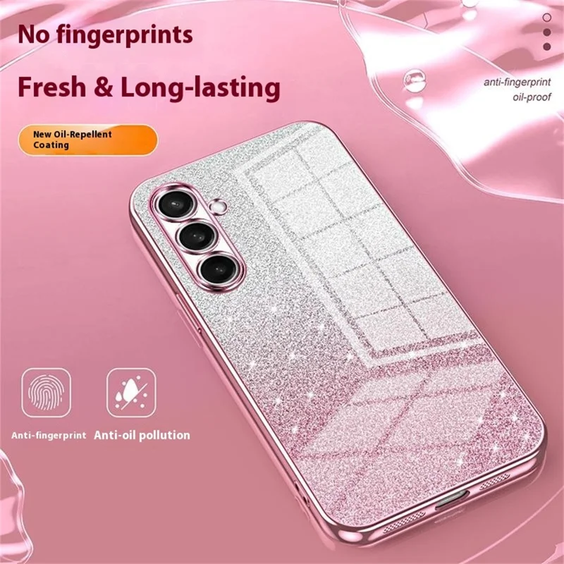 For Samsung Galaxy S24 FE Case Electroplating Gradient Glitter TPU Phone Cover - Pink