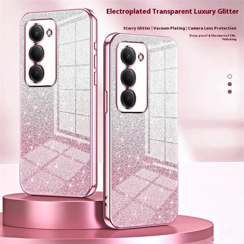 Phone Case For Xiaomi Redmi 15 5G (EU) (171mm)  /  15 4G (EU) (171mm) Electroplating Gradient Glitter TPU Phone Cover - Pink