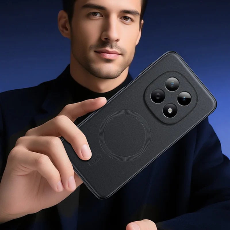 For Xiaomi Redmi Note 15 4G (Global) Magnetic Case Leather Coated TPU + PC Phone Cover - Black