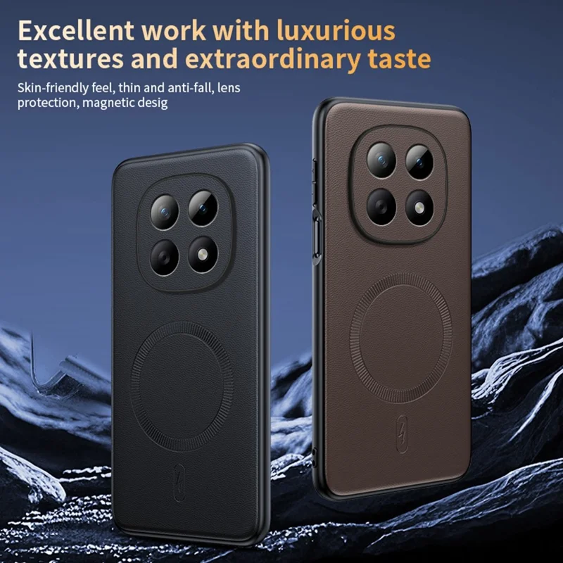 For Xiaomi Redmi Note 15 4G (Global) Magnetic Case Leather Coated TPU + PC Phone Cover - Black