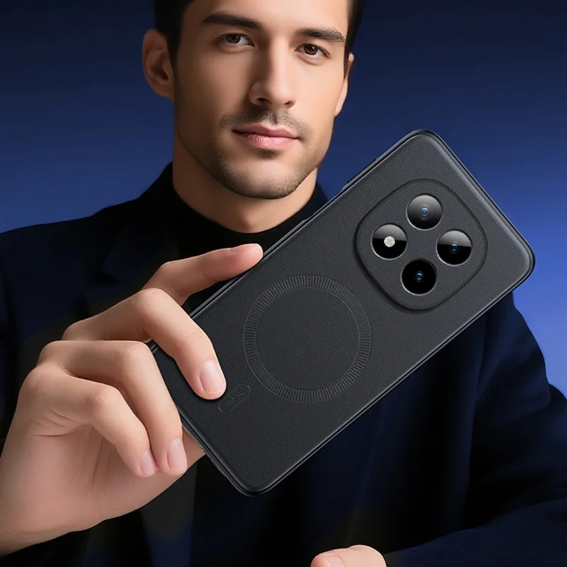 For Xiaomi Redmi Note 15 Pro 4G (Global) Magnetic Case Leather Coated TPU + PC Phone Cover - Black