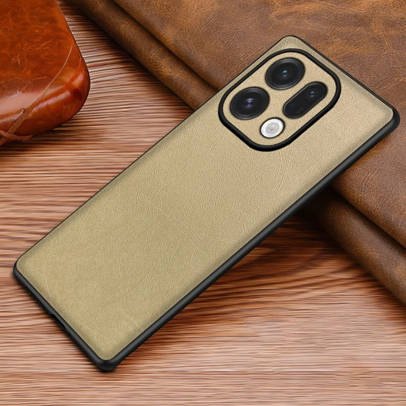 For Oppo Find X9 5G Case Silk-Textured PU Leather Coated PC TPU Protective Phone Back Cover - Gold