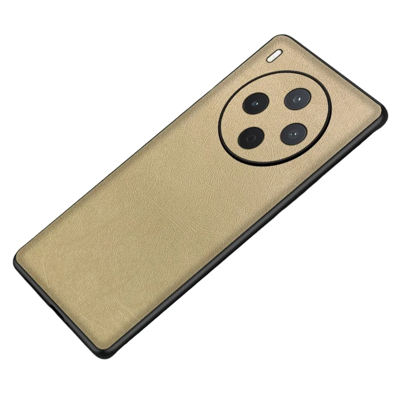 For vivo Y500 Pro 5G Case Silk-Textured PU Leather Coated PC TPU Protective Phone Back Cover - Gold