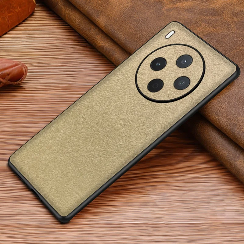 For vivo Y500 Pro 5G Case Silk-Textured PU Leather Coated PC TPU Protective Phone Back Cover - Gold