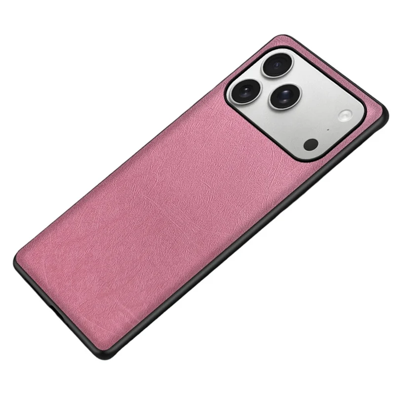 For iPhone 17 Pro Max Case Silk-Textured PU Leather Coated PC TPU Protective Phone Back Cover - Pink