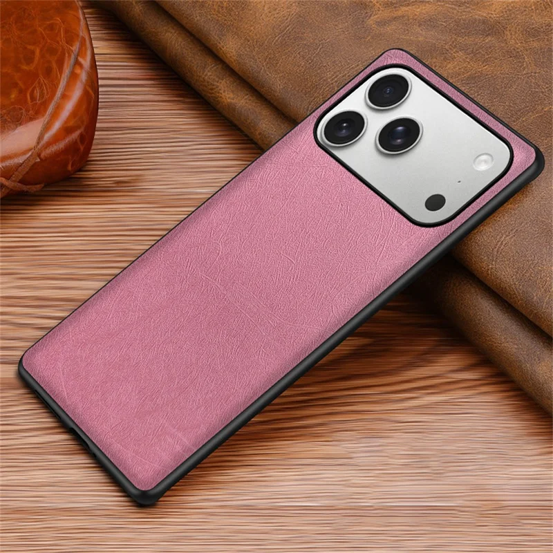For iPhone 17 Pro Case Silk-Textured PU Leather Coated PC TPU Protective Phone Back Cover - Pink