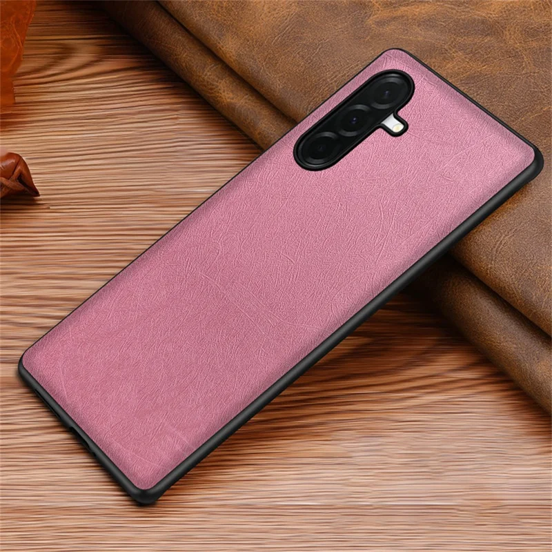 For Samsung Galaxy A55 5G Case Silk-Textured PU Leather Coated PC TPU Protective Phone Back Cover - Pink