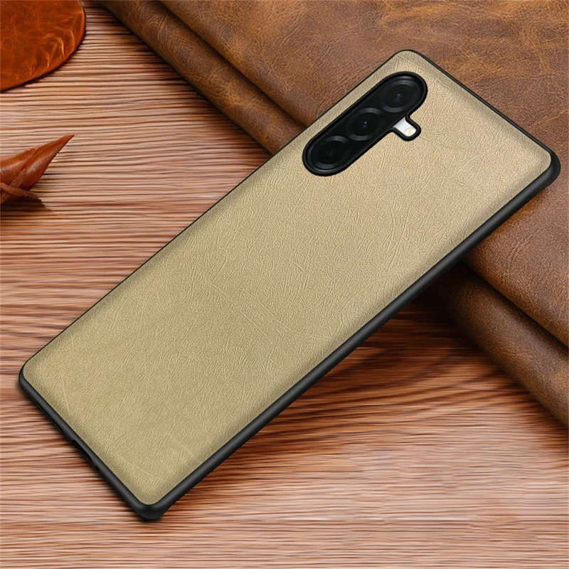 For Samsung Galaxy A54 5G Case Silk-Textured PU Leather Coated PC TPU Protective Phone Back Cover - Gold