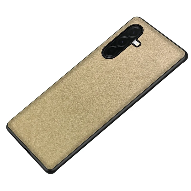 For Samsung Galaxy S25+ Case Silk-Textured PU Leather Coated PC TPU Protective Phone Back Cover - Gold