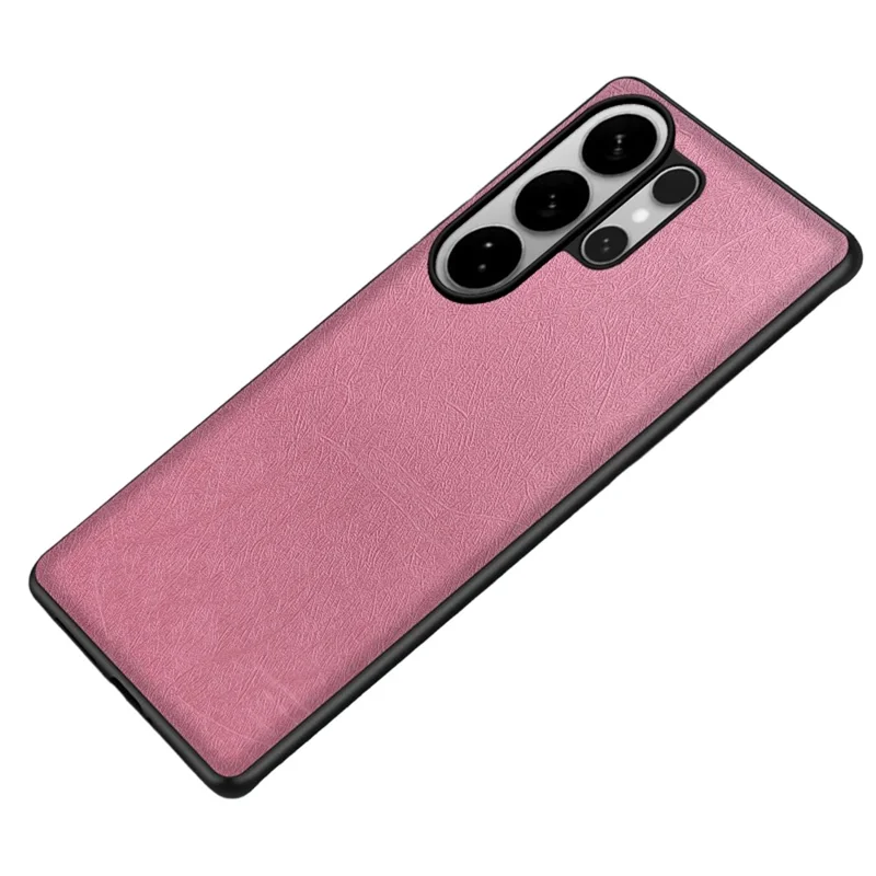 For Samsung Galaxy S25 Ultra Case Silk-Textured PU Leather Coated PC TPU Protective Phone Back Cover - Pink