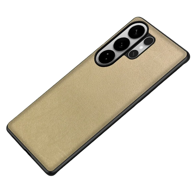 For Samsung Galaxy S24 Ultra Case Silk-Textured PU Leather Coated PC TPU Protective Phone Back Cover - Gold