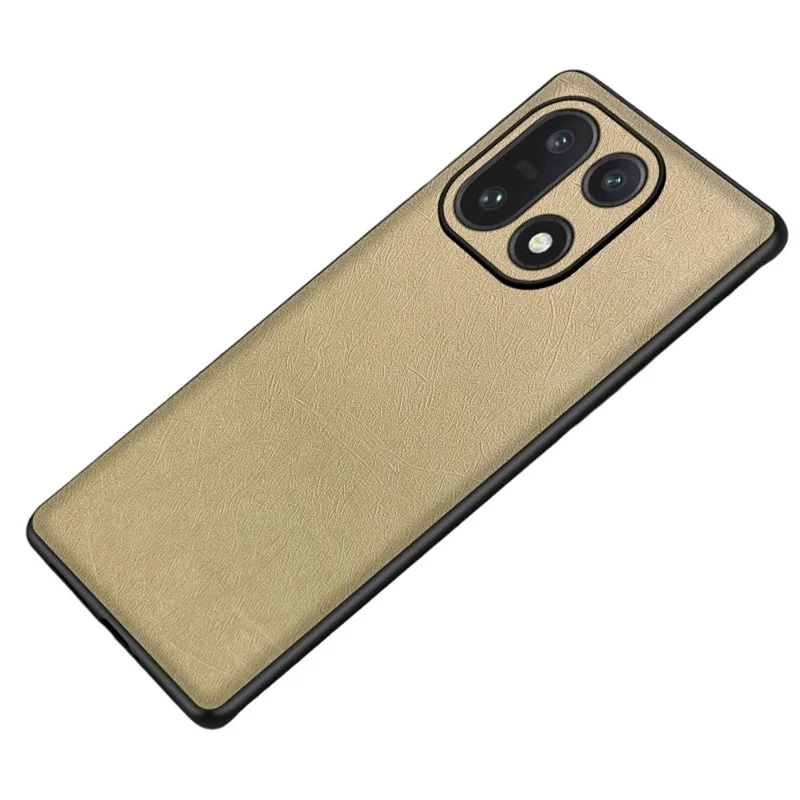 For OnePlus 15 5G Case Silk-Textured PU Leather Coated PC TPU Protective Phone Back Cover - Gold