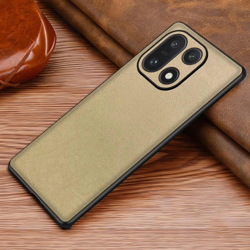 For OnePlus 15 5G Case Silk-Textured PU Leather Coated PC TPU Protective Phone Back Cover - Gold
