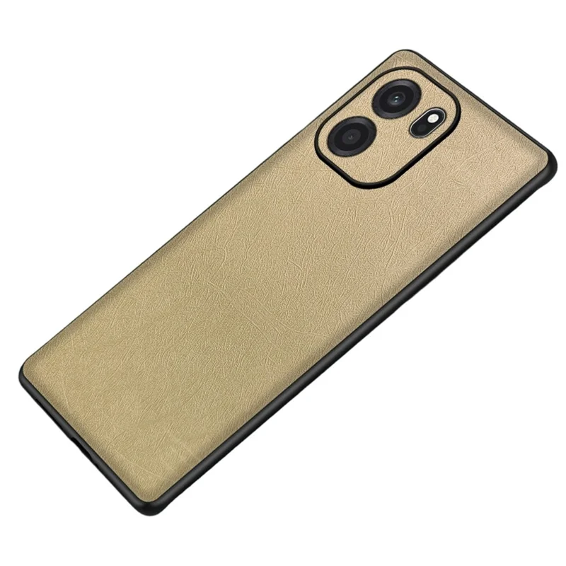 For OnePlus Turbo 6V Case Silk-Textured PU Leather Coated PC TPU Protective Phone Back Cover - Gold