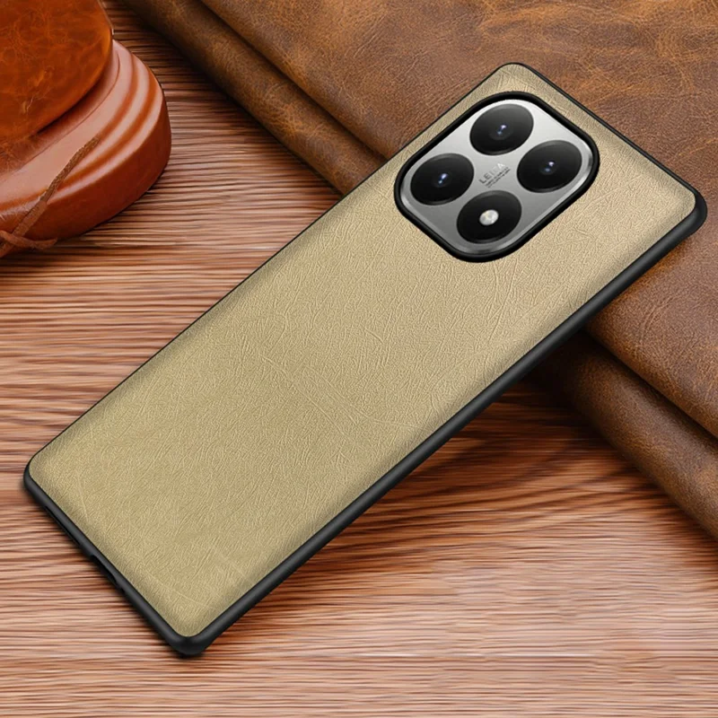 For Xiaomi 15T Case Silk-Textured PU Leather Coated PC TPU Protective Phone Back Cover - Gold