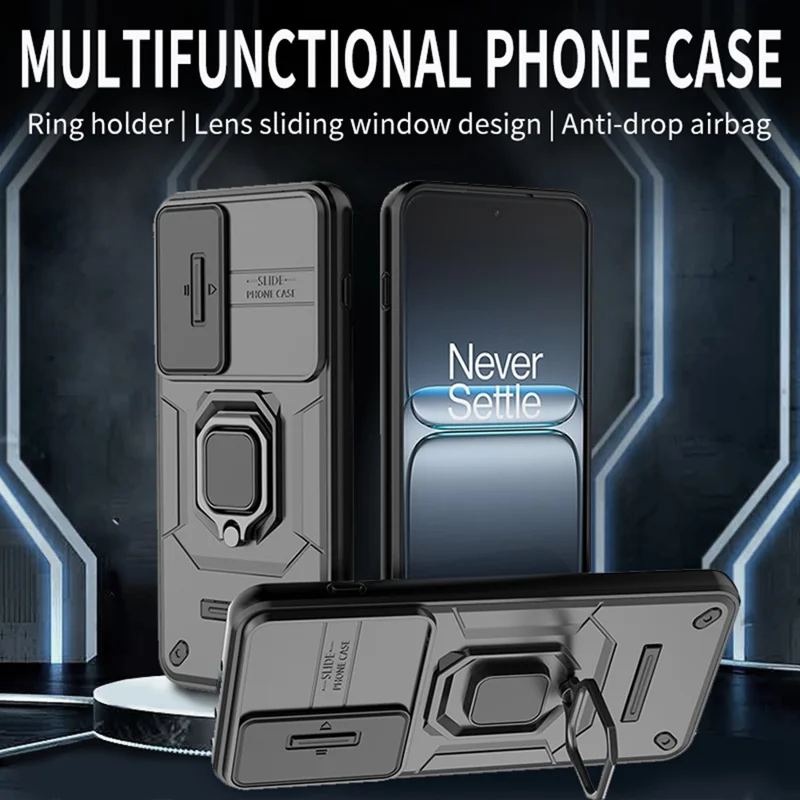 Til OnePlus Nord 5 5G / Ace 5 Ultra 5G Case PC + TPU støttebeslag Telefonbeskytter med linsehætte - Sort