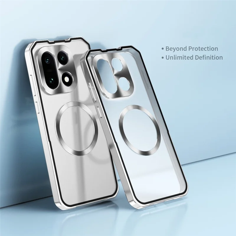 Obudowa magnetyczna na OnePlus 15 5G twarda obudowa PC z ramką metalową matowa przezroczysta pokrywa tylna - Srebrna