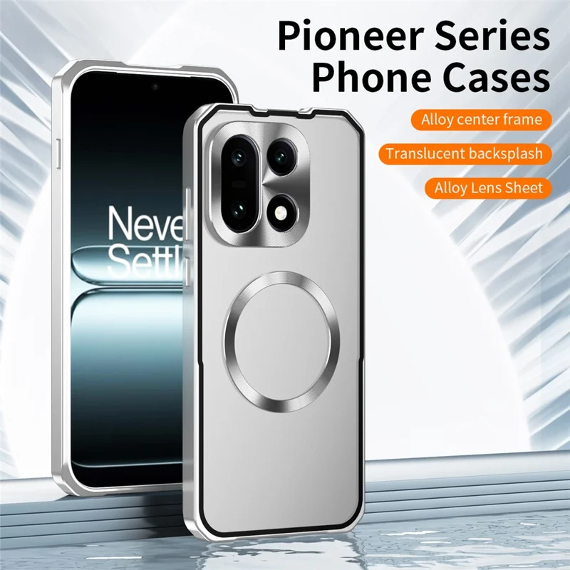 Obudowa magnetyczna na OnePlus 15 5G twarda obudowa PC z ramką metalową matowa przezroczysta pokrywa tylna - Srebrna
