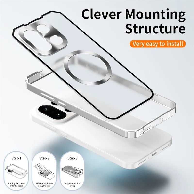 Obudowa magnetyczna na OnePlus 15 5G twarda obudowa PC z ramką metalową matowa przezroczysta pokrywa tylna - Srebrna