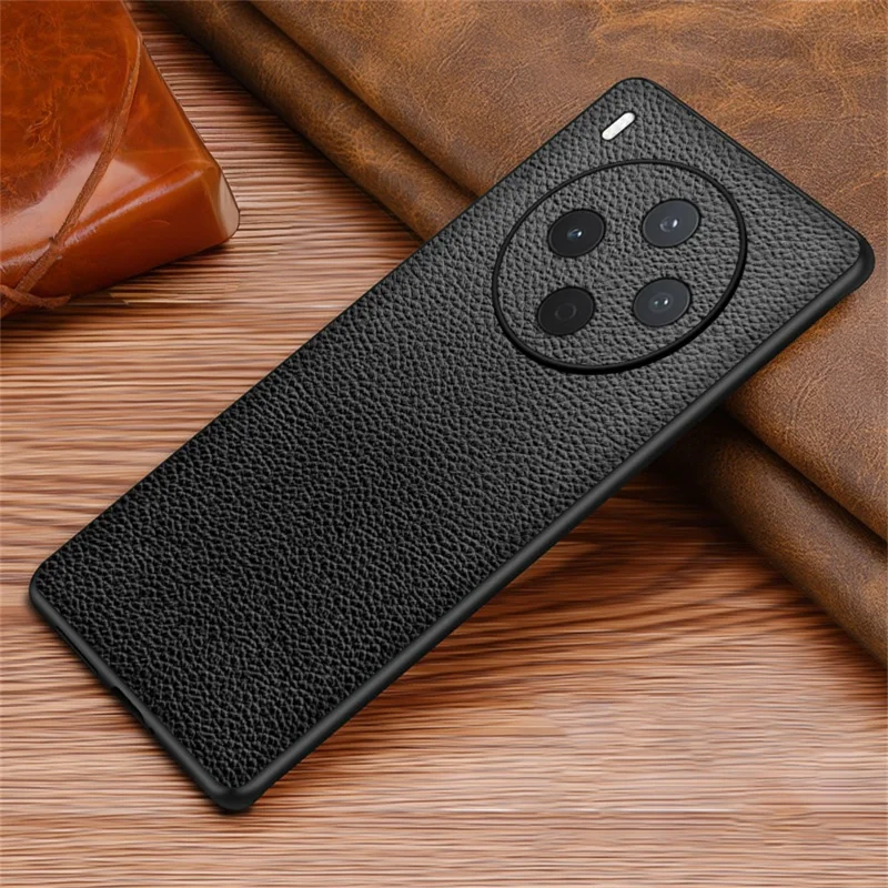 For vivo Y500 Pro 5G Case Litchi Texture PU Leather Coated PC + TPU Protective Phone Back Cover - Black