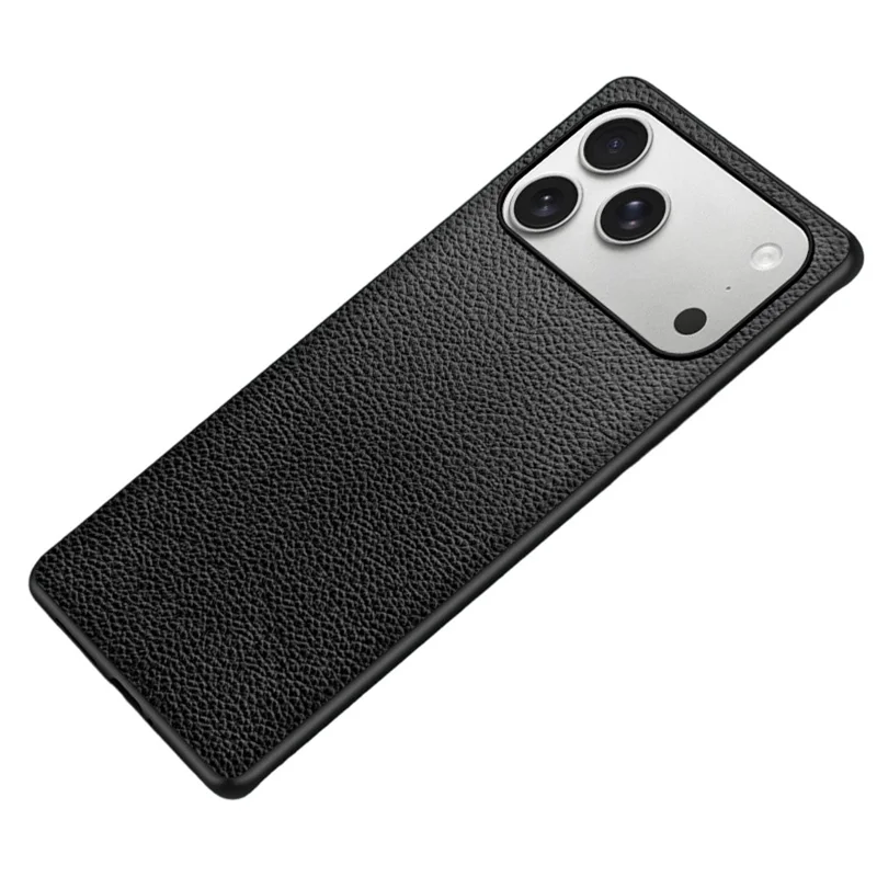 For iPhone 17 Pro Case Litchi Texture PU Leather Coated PC + TPU Protective Phone Back Cover - Black