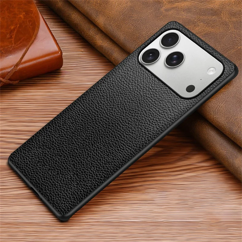 For iPhone 17 Pro Case Litchi Texture PU Leather Coated PC + TPU Protective Phone Back Cover - Black