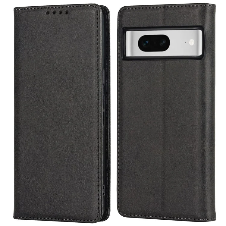 Para Google Pixel 7 5G Case de Teléfono de la Ternera Case de Billetera de la Billetera de la Billetera Magnetic Absorción Magnética Cubierta de Teléfono a Prueba de Choque Todo Incluido - Negro