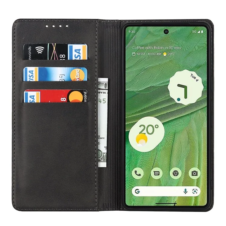 Para Google Pixel 7 5G Case de Teléfono de la Ternera Case de Billetera de la Billetera de la Billetera Magnetic Absorción Magnética Cubierta de Teléfono a Prueba de Choque Todo Incluido - Negro