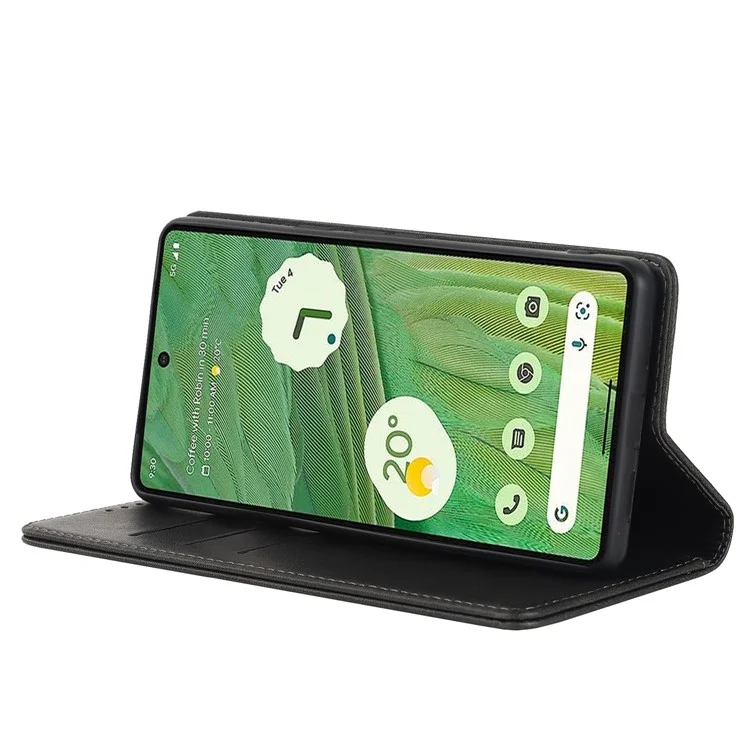 Para Google Pixel 7 5G Case de Teléfono de la Ternera Case de Billetera de la Billetera de la Billetera Magnetic Absorción Magnética Cubierta de Teléfono a Prueba de Choque Todo Incluido - Negro