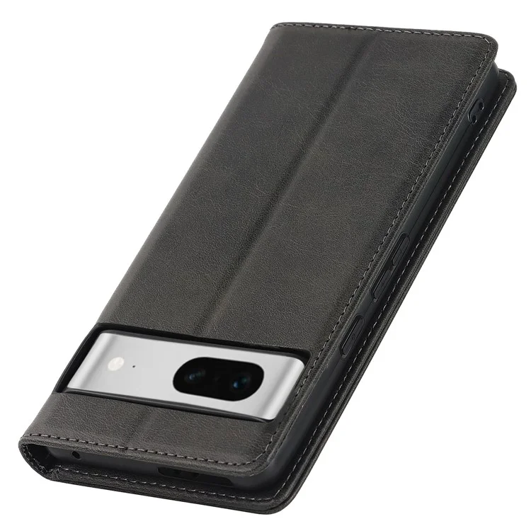 Para Google Pixel 7 5G Case de Teléfono de la Ternera Case de Billetera de la Billetera de la Billetera Magnetic Absorción Magnética Cubierta de Teléfono a Prueba de Choque Todo Incluido - Negro