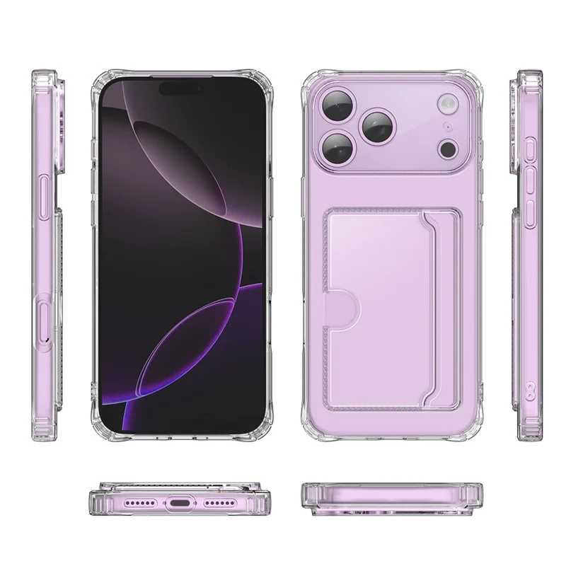 Achat en gros pour coque iPhone 17 Pro Max avec porte-cartes, découpes précises, antichoc, transparente en TPU - Transparent