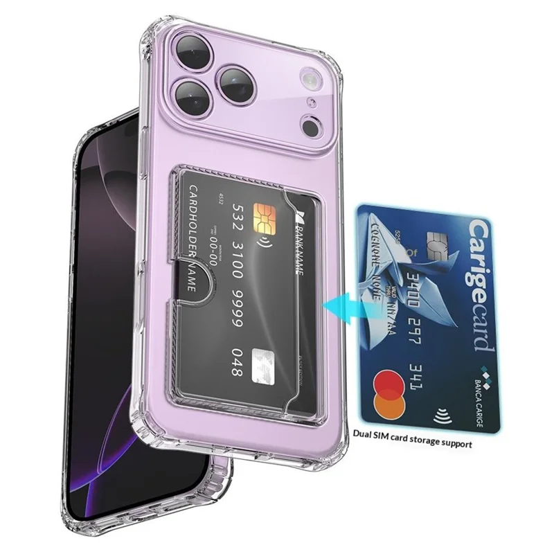 Achat en gros pour coque iPhone 17 Pro Max avec porte-cartes, découpes précises, antichoc, transparente en TPU - Transparent