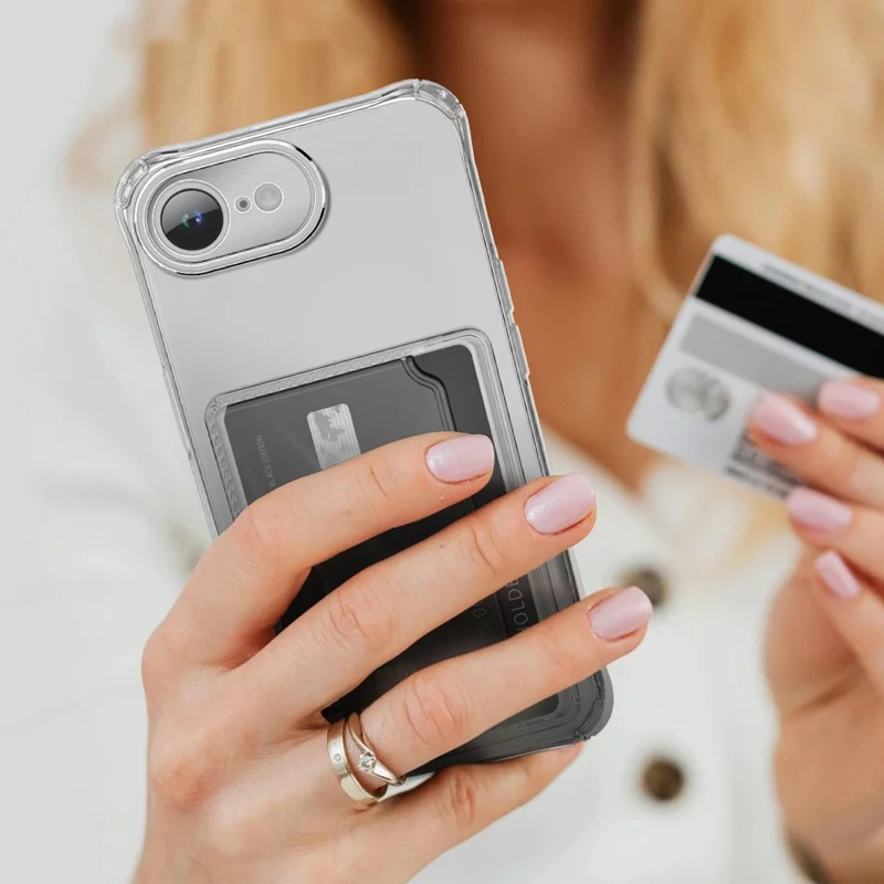 Achat en gros pour coque iPhone 16e avec porte-cartes à chargement latéral, coque arrière transparente en TPU résistante aux chocs avec découpes précises - Transparent