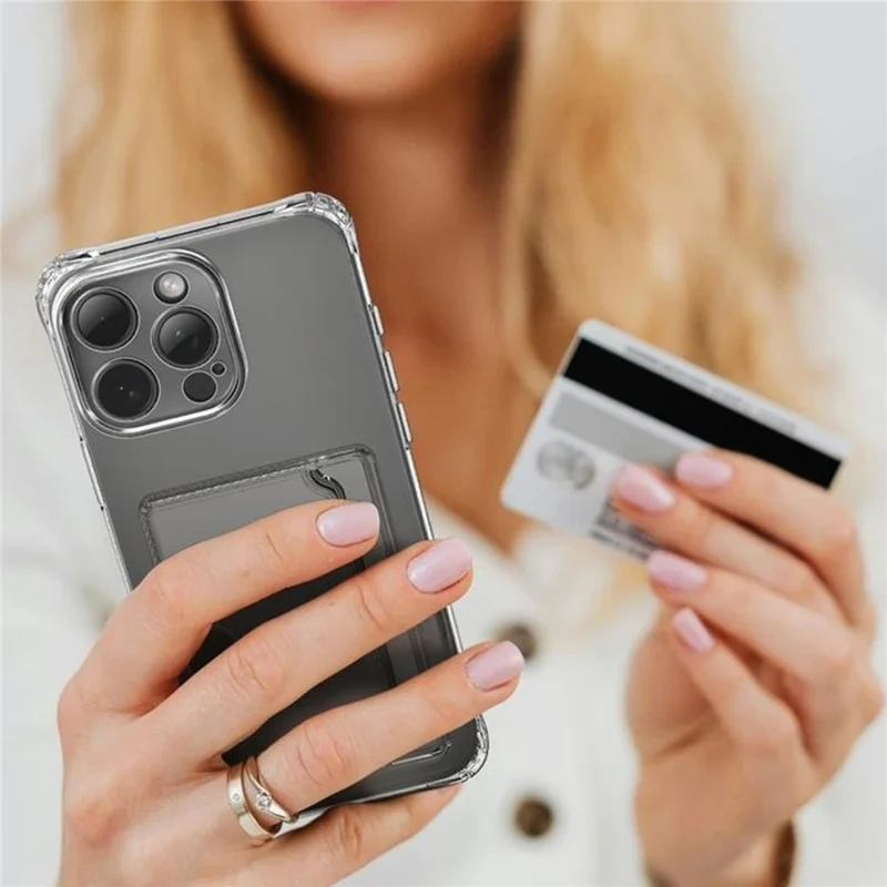 Achat en vrac pour coque iPhone 16 Pro Max avec porte-cartes, découpes précises, antichoc, transparente en TPU - Transparent