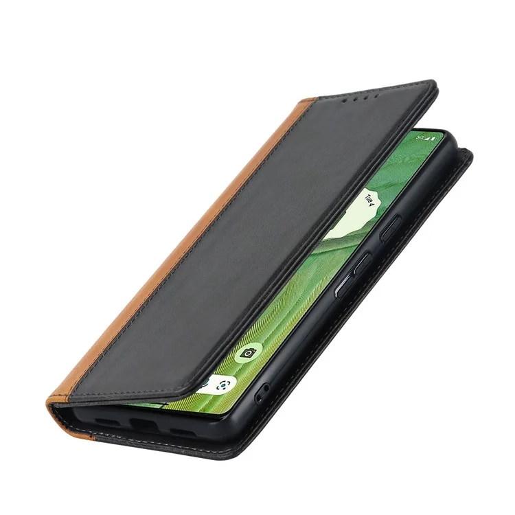 Pour Google Pixel 7 5G Texture de Veau PU Cuir Portefeuille Étui de Support Magnétique Auto-auto-auto-absorbed Splicing Flip Folio Téléphone Cover - le Noir / Jaune