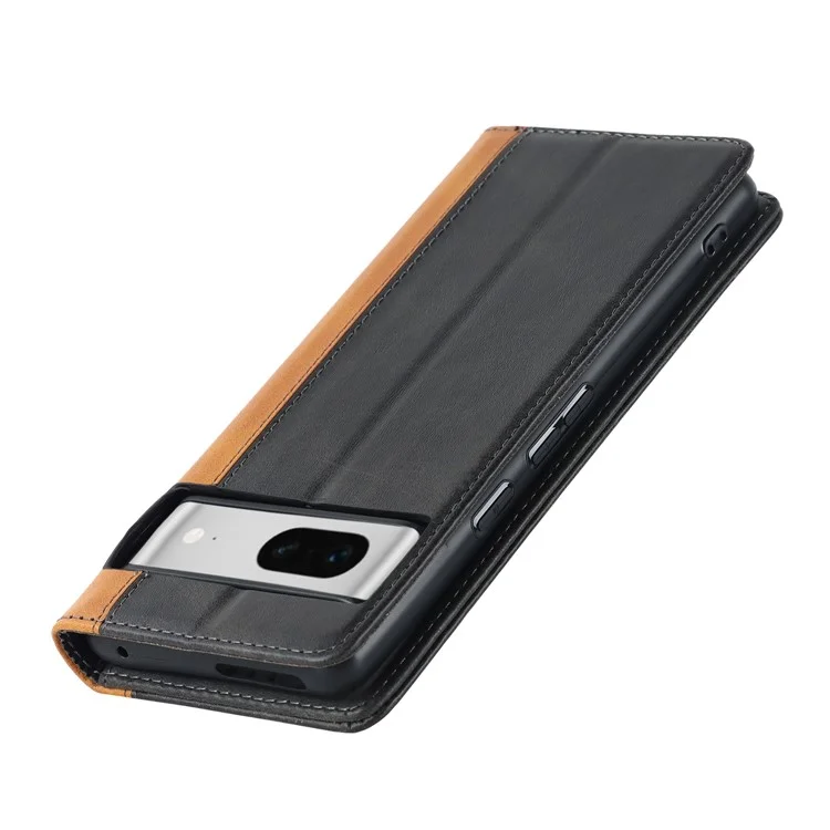 Pour Google Pixel 7 5G Texture de Veau PU Cuir Portefeuille Étui de Support Magnétique Auto-auto-auto-absorbed Splicing Flip Folio Téléphone Cover - le Noir / Jaune