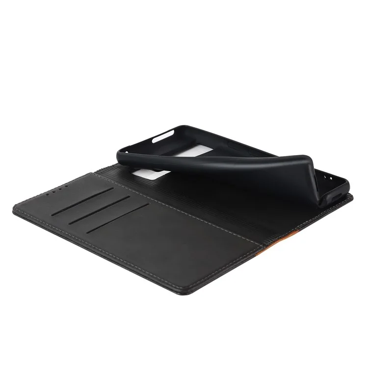 Pour Google Pixel 7 5G Texture de Veau PU Cuir Portefeuille Étui de Support Magnétique Auto-auto-auto-absorbed Splicing Flip Folio Téléphone Cover - le Noir / Jaune