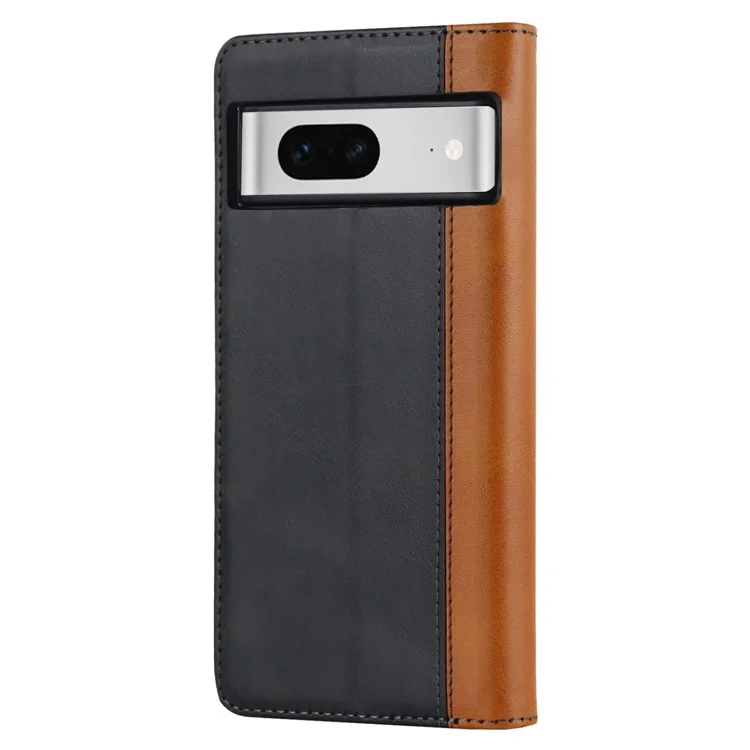 Pour Google Pixel 7 5G Texture de Veau PU Cuir Portefeuille Étui de Support Magnétique Auto-auto-auto-absorbed Splicing Flip Folio Téléphone Cover - le Noir / Jaune