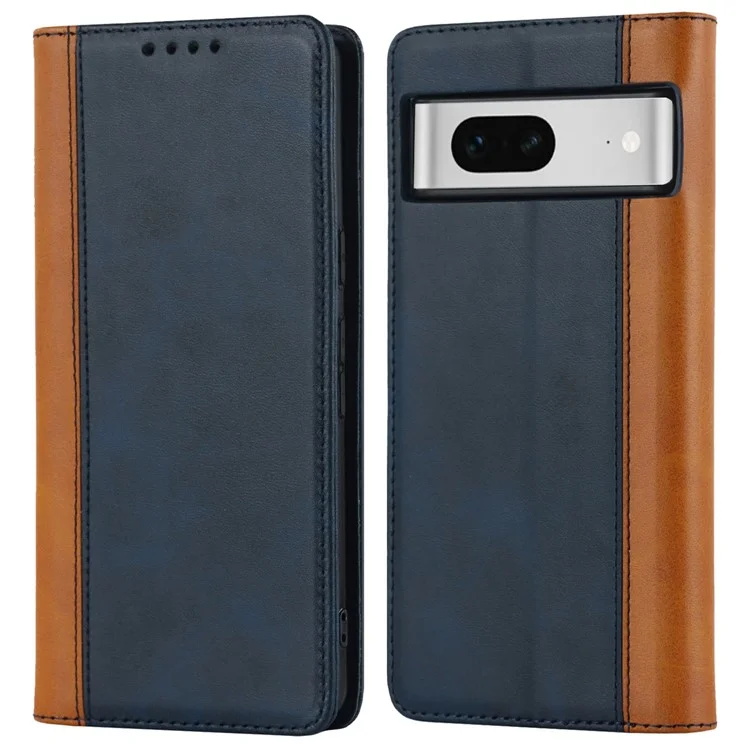 Para Google Pixel 7 5G Texture PU PU Case de Cuero de Cuero Stand Magnetic Automagsorbed By-color Flip Folio Folio Phone Cover - Azul / Amarillo