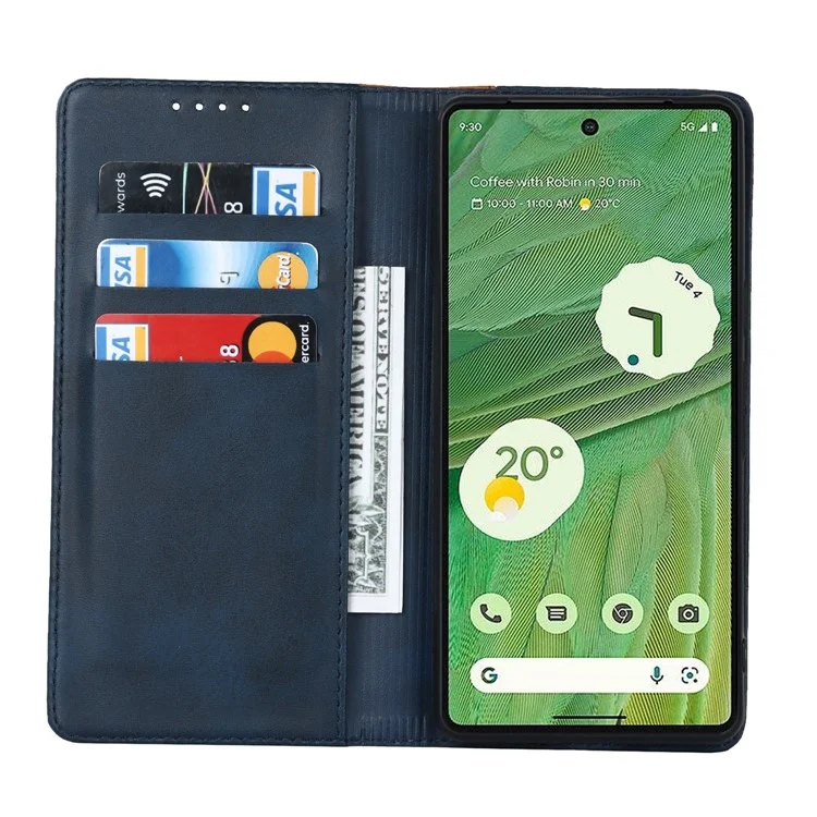 Para Google Pixel 7 5G Texture PU PU Case de Cuero de Cuero Stand Magnetic Automagsorbed By-color Flip Folio Folio Phone Cover - Azul / Amarillo