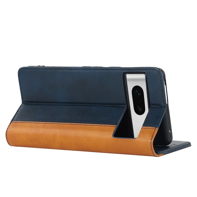 Para Google Pixel 7 5G Texture PU PU Case de Cuero de Cuero Stand Magnetic Automagsorbed By-color Flip Folio Folio Phone Cover - Azul / Amarillo