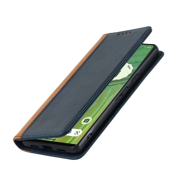 Para Google Pixel 7 5G Texture PU PU Case de Cuero de Cuero Stand Magnetic Automagsorbed By-color Flip Folio Folio Phone Cover - Azul / Amarillo