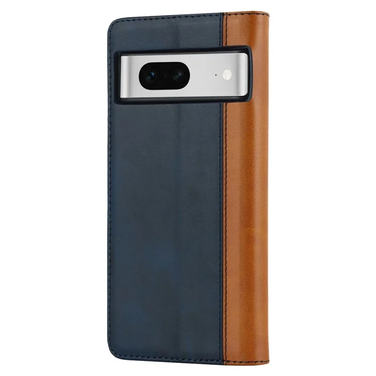 Para Google Pixel 7 5G Texture PU PU Case de Cuero de Cuero Stand Magnetic Automagsorbed By-color Flip Folio Folio Phone Cover - Azul / Amarillo
