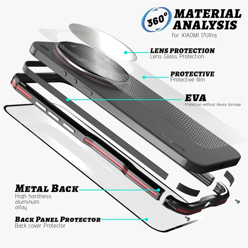 LUPHIE For Xiaomi 17 Ultra 5G Case Metal Bumper Frame Shockproof Phone Cover - Black  /  Red