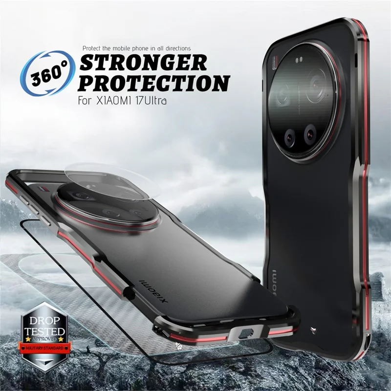 LUPHIE For Xiaomi 17 Ultra 5G Case Metal Bumper Frame Shockproof Phone Cover - Black  /  Red