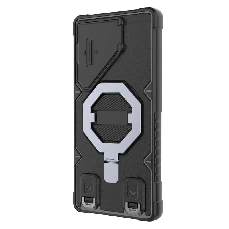 For Samsung Galaxy S25 Ultra Magnetic Case PC + TPU Kickstand Phone Cover with Lanyard - Black