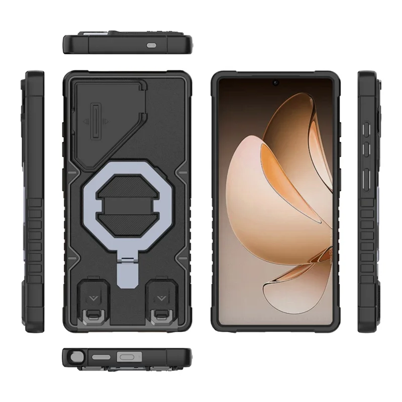 For Samsung Galaxy S25 Ultra Magnetic Case PC + TPU Kickstand Phone Cover with Lanyard - Black