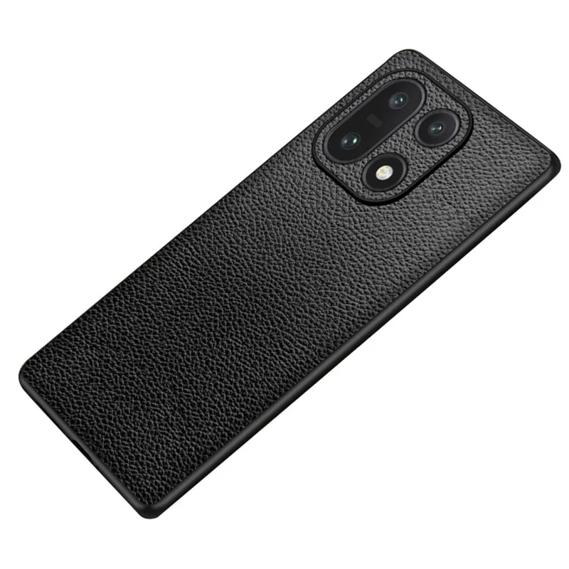 For OnePlus 15 5G Case Litchi Texture PU Leather Coated PC + TPU Protective Phone Back Cover - Black