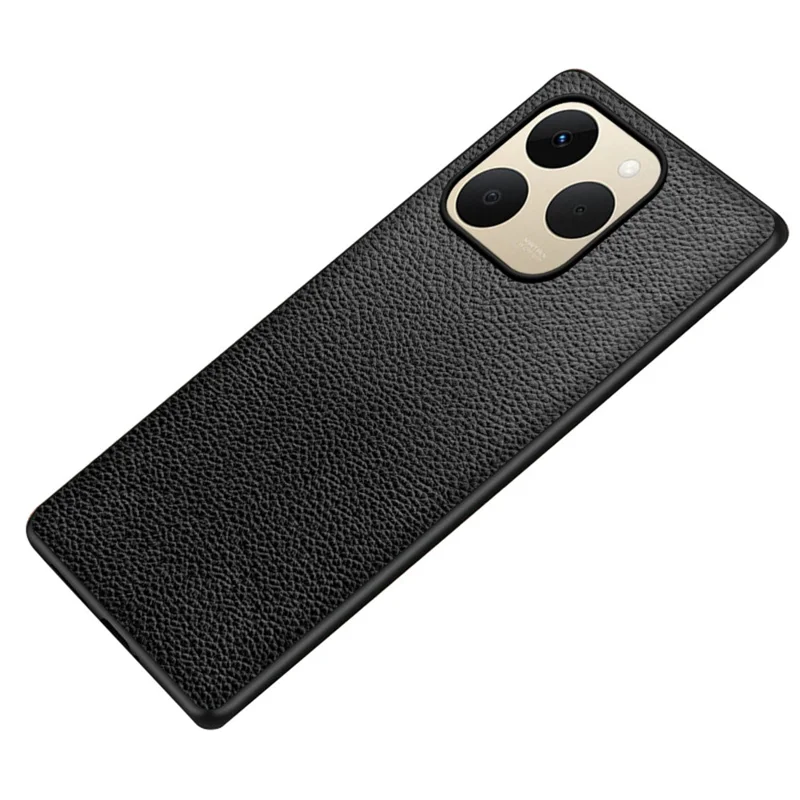 For Realme 15T 5G Case Litchi Texture PU Leather Coated PC + TPU Protective Phone Back Cover - Black