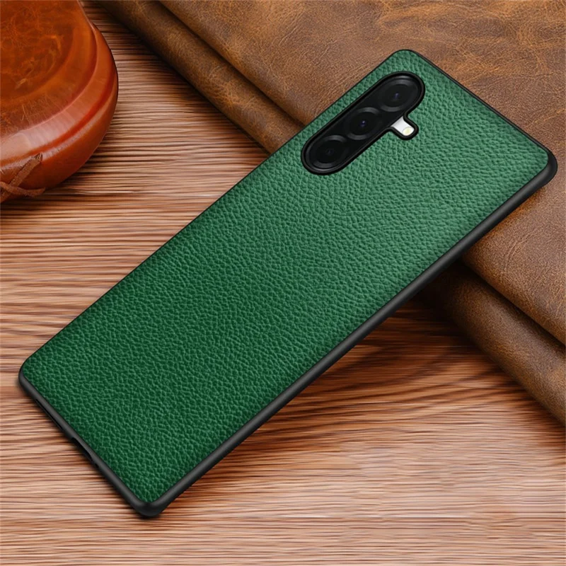 For Samsung Galaxy S24 Case Litchi Texture PU Leather Coated PC + TPU Protective Phone Back Cover - Green